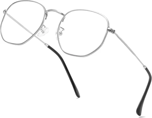 Vista 8 de Lentes hexagonales de metal con bloqueo de luz azul, antifatiga ocular para pantallas digitales, marco ligero para hombres y mujeres