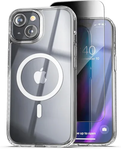 Vista 7 de ENCASED Funda de privacidad, diseñada para iPhone 15 (2023), funda transparente delgada con protector de pantalla antiespía, vidrio templado 9H