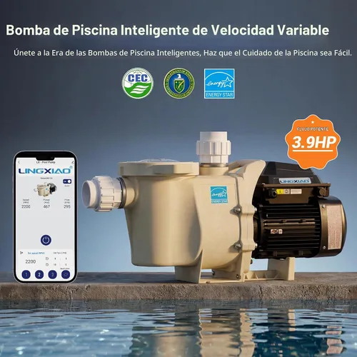 Vista 2 de Bomba de Piscina de 3HP de Velocidad Variable - Bomba para Piscina Empotrada Certificada Energy Star, Motor Autocebante 208-230V, Alto Flujo