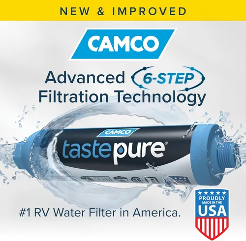 Vista 2 de Camco Tastepure - Filtro de agua para autocaravana, filtro de agua avanzado en línea con protector de manguera flexible, filtración GAC y KDF