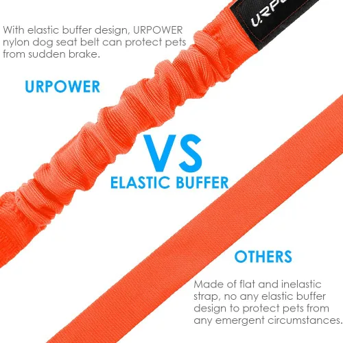 Vista 4 de URPOWER Paquete de 2 cinturones de seguridad para perro, arnés retráctil para automóvil, cinturón de seguridad ajustable para mascotas con Naranja