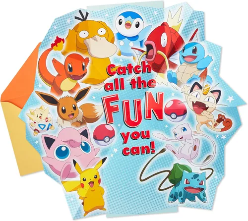 Vista 2 de Hallmark Pokémon - Tarjeta de cumpleaños desplegable para niños (Pikachu, Squirtle, Charmander, Bulbasaur)