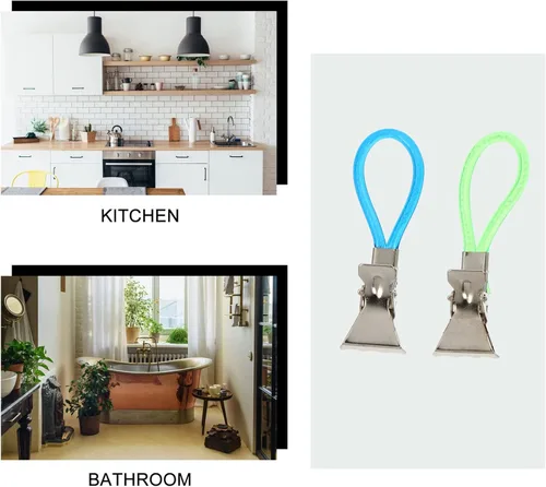 Vista 3 de Cabilock Ganchos para toallas de baño, 20 unidades, clips de cuerda de color metálico, clips para toallas para cocina y baño