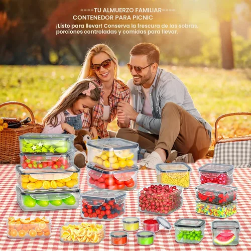 Vista 6 de 40 recipientes de almacenamiento de alimentos con tapas herméticas (20 recipientes y 20 tapas), contenedor de preparación de comidas de plástico