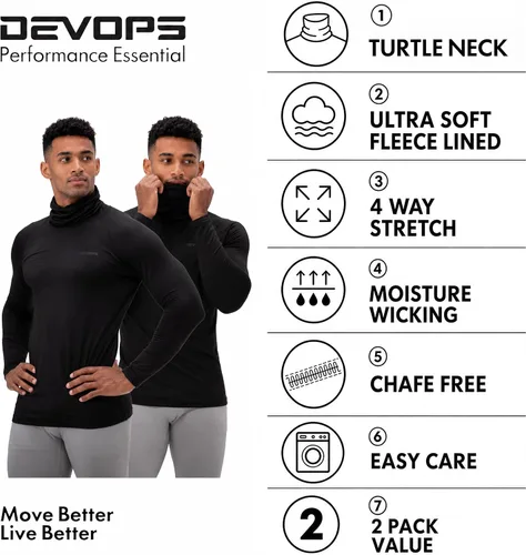 Vista 6 de DEVOPS 2 Pack Men's Thermal Turtle Neck Compression Shirts Long Sleeve negro / negro