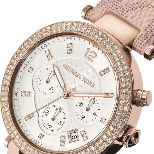 Vista 2 de Michael Kors , Parker - Reloj de acero inoxidable con detalles de Glitz, Reloj de cuarzo., RosaRebel Fun.