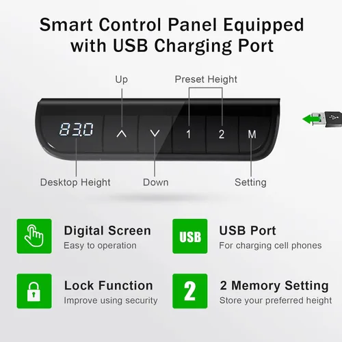 Vista 5 de Tangkula Escritorio eléctrico de pie ajustable de 55 x 28 pulgadas, escritorio de pie con panel de control y puerto USB, compartimento, diseño