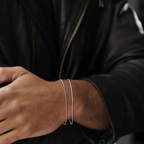Vista 5 de Moodear Christmas Gifts Stackable Bracelets for Men - Dainty Silver Cuban Link Stackable Snake Chain Stainless Steel Bracelets Trendy Jewelry Gift