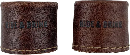 Vista 3 de Hide & Drink, Dedal de anillo de cuero (2 unidades) Protector de dedos, hecho a mano de cuero de grano completo, color marrón bourbon