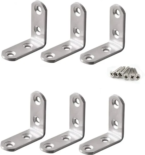 Vista 5 de 20 piezas de acero inoxidable resistente para muebles de gabinete de gabinete soporte de esquina soporte ángulo L soporte con tornillos
