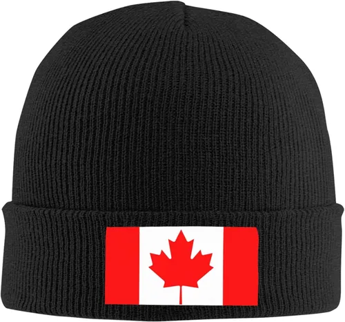 Vista 2 de Gorro de punto holgado con diseño de calavera y diseño de bandera canadiense, gorro de invierno