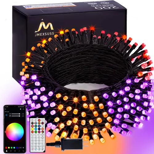Vista 17 de JMEXSUSS Guirnalda de luces de Navidad de 200 LED azules y blancas, 66 pies, de exterior, expansible, para árbol, fiesta o decoración de hogar