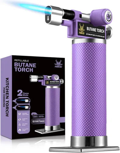 Vista 10 de RAVS Encendedor de butano con modo de llama dual, soplete de cocina recargable, soplete de metal para hornear, cocinar, arte de resina con llama