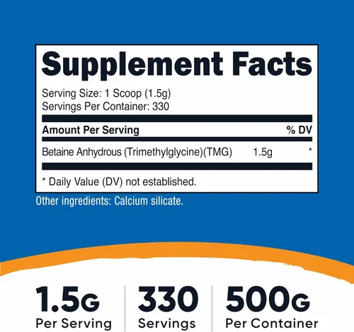 Vista 2 de Nutricost Betaína Anhidra Trimetilglicina (TMG) Polvo 500G (2 Botellas)