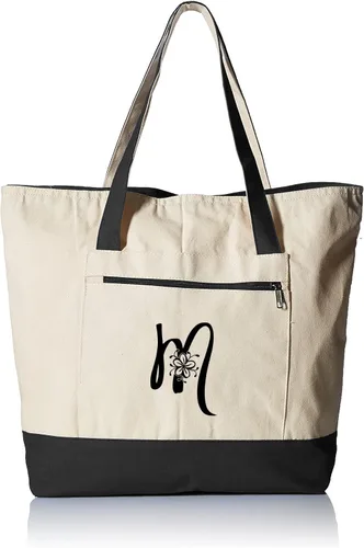 Vista 26 de TBF Bolsa de lona con cremallera grande personalizada con inicial, bolsas de regalo resistentes para mujer