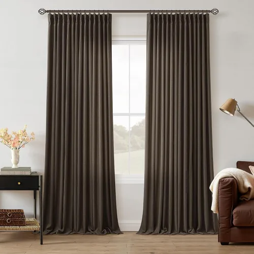 Vista 64 de TWODRAPES Juego de 2 paneles de cortinas plisadas de lino de 96 pulgadas de Avena