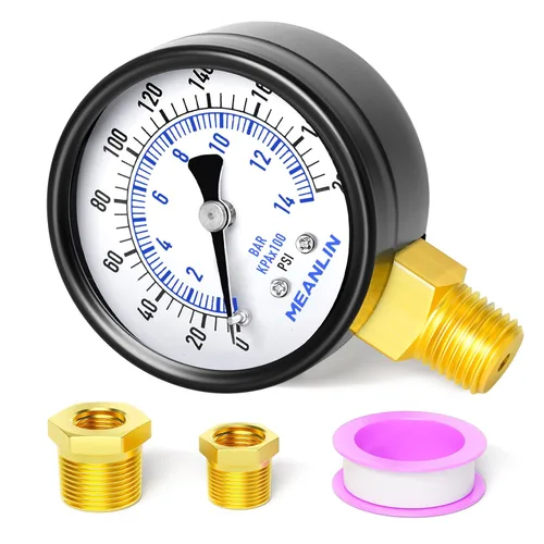 Vista 41 de MEANLIN MEASURE - Manómetro electromecánico de 2" de esfera con cara, NPT de 1/4 de pulgada, para bomba de pozo, con bujes hexagonales NPT de 1/2