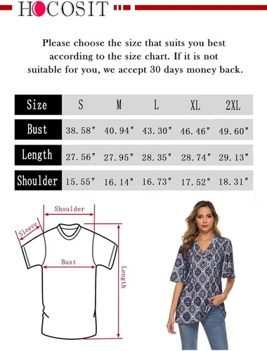 Vista 7 de HOCOSIT - Camiseta de manga corta con olanes y cuello en V con estampado de flores, plisada y abotonada, para mujer