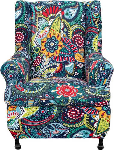 Vista 18 de NILUOH Funda para silla Wingback, 2 piezas, fundas elásticas de elastano para silla con respaldo de ala, funda lavable para sillones con respaldo