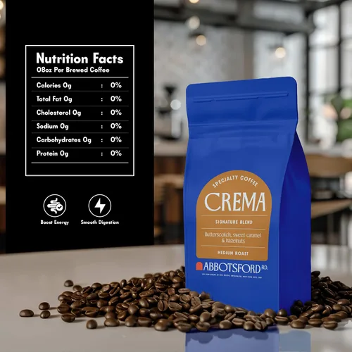 Vista 2 de Café Crema en grano entero, café especial, granos de café de tostado medio, mezcla exclusiva con sabores de caramelo, caramelo dulce y avellana