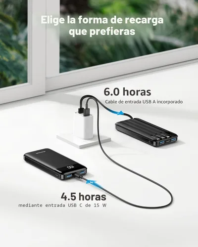 Vista 7 de charmast Cargador portátil con cables incorporados, banco de energía con cables, batería delgada de viaje de 10000 mAh, 6 salidas 3 entradas 3 A