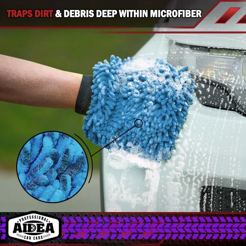 Vista 5 de AIDEA Manopla de Lavado de Coche de Microfibra-2PK, Sin Rayones y Sin Pelusas, Manopla de Lavado de Microfibra Chenille Premium-Azul Tamaño Regular