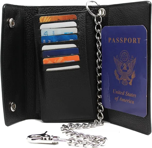Vista 4 de J T C JUZAR TAPAL COLLECTION Billetera de cuero plegable para hombre con ventana de identificación y bolsillo con cremallera, hecha a mano, gruesa