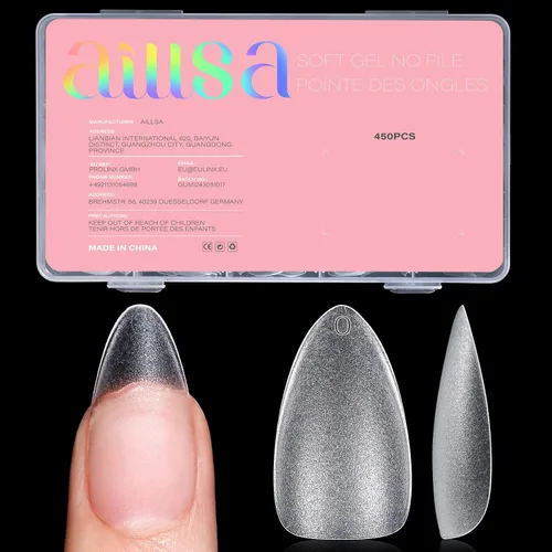 Vista 17 de AILLSA - Puntas de uñas de ataúd extra cortas de cobertura completa, puntas de uñas transparentes de gel acrílico 450 puntas de uñas postizas