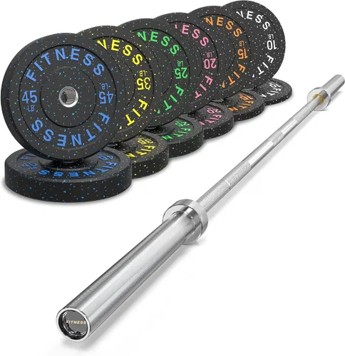 Vista 12 de HANDBODE Olympic High-Bounce Bumper Plates Bench Press Barbell Weights Set 2 - Inch, 10-55 lb Rubber Weight Sets for Home Gym, Strength Training