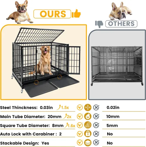 Vista 5 de Jaula apilable de 47 pulgadas para perros grandes de alta ansiedad, jaula indestructible a prueba de escapes para interiores con doble puerta