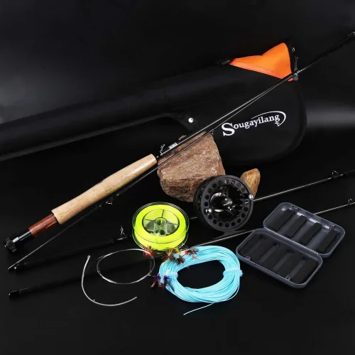 Vista 5 de Kit de caña y carrete Sougayilang para pesca con mosca en agua dulce y en agua salada