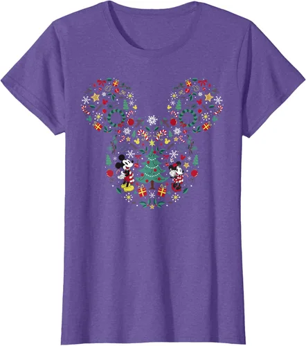Vista 20 de Disney Mickey y Minnie Mashup Navideño Camiseta de Manga Corta Negro