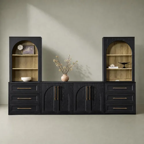 Vista 19 de mopio Blake Centro de entretenimiento de 4 piezas con almacenamiento, cómoda gabinete de almacenamiento modular de granja moderna soporte para TV