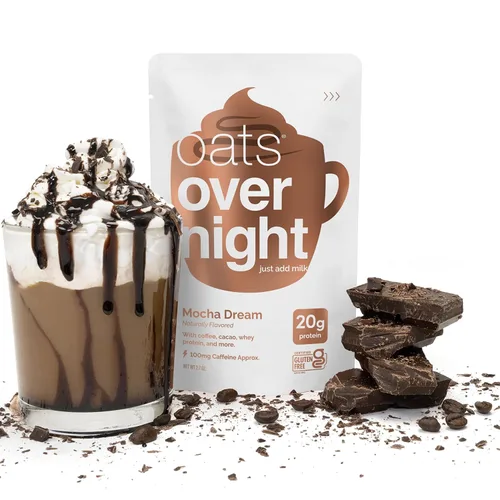 Vista 7 de Oats Overnight - Mocha Dream - 0.71 oz de proteína, batido de desayuno alto en fibra, 100 mg de cafeína, sin gluten, avena sin OMG