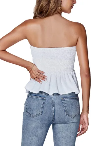 Vista 2 de LYANER Camiseta sin mangas plisada con volantes y dobladillo fruncido para mujer