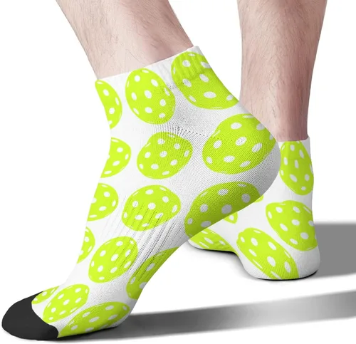 Vista 2 de devor Calcetines tobilleros de algodón para hombre, calcetines atléticos, lindos calcetines de pelleball, Blanco