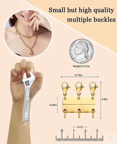 Vista 3 de Kcctoo Cierre de capas para collar, separadores de joyas, oro y plata, cierre magnético de collar múltiple para mujer con aspecto en capas