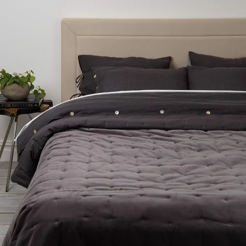 Vista 10 de Best Home Fashion Edredón de lino y algodón con diamantes, elegancia casual, ropa de cama ligera y elegante, manta, individual, gris, 86 pulgadas