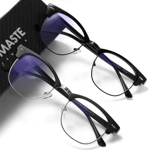 Vista 19 de Blue Light Blocking Glasses Anti Eyestrain Computer Gaming Glasses Vintage Half Frame UV Clear Lens for Women Men