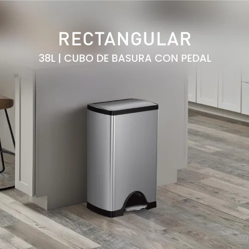Vista 2 de Simplehuman - Cubo de basura rectangular para cocina de 38 litros / 10 galones, con pedal, de acero inoxidable cepillado