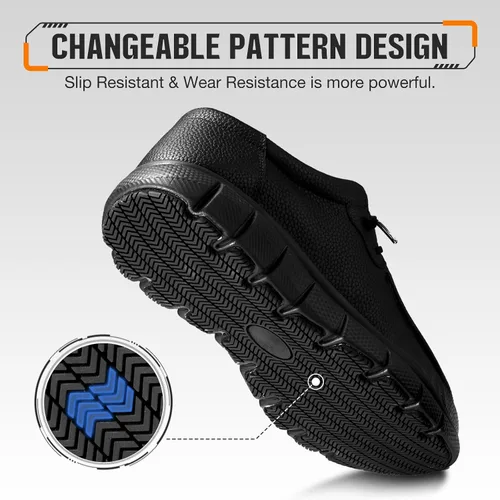 Vista 3 de NINGO Zapatos de cuero antideslizantes para hombres y mujeres, mocasines de trabajo resistentes al agua, antideslizantes, ligeros, transpirables