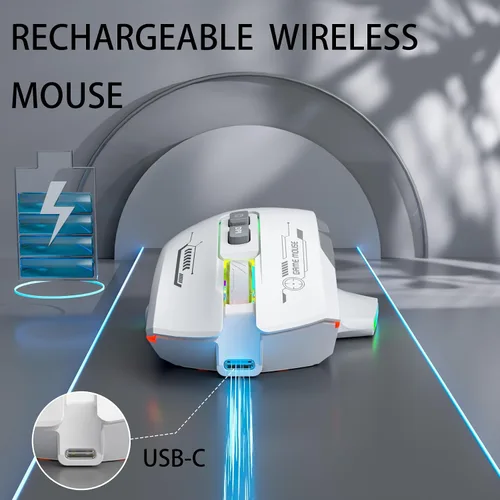 Vista 3 de Mouse inalámbrico para juegos, mouse ergonómico con 5 DPI ajustables hasta 7200, luces de respiración RGB, compatible con laptop, Chromebook, PC