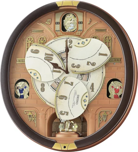Vista 2 de SEIKO QXM601BRH - Reloj de pared con péndulo giratorio de 12 melodías en movimiento, oro rosa