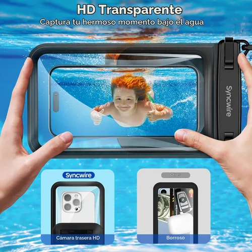 Vista 5 de SYNCWIRE Funda impermeable para teléfono, paquete de 2 bolsas impermeables IPX8 doble espacio para iPhone 15 14 13 12 Pro Max XR X SE 2022 8 Samsung