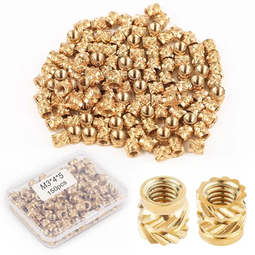 Vista 9 de 100 piezas de tuercas de latón para impresión 3D, M3x4x5mm M3 Inserto roscado Tuercas moleteadas de latón Tuerca hembra moleteada con rosca