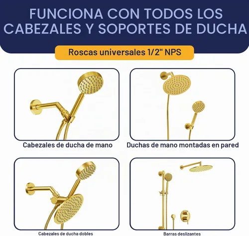 Vista 4 de HammerHead Showers Accesorio de manguera de ducha de metal sólido para alcachofa, manguera universal de repuesto extra larga de 72 pulgadas para Oro