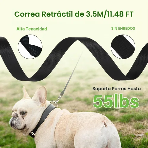 Vista 3 de Correa retráctil para perro, correa retráctil de 11.5 pies para perros de 0 a 55 libras, bloqueo con una sola mano, cinta de nailon reflectante