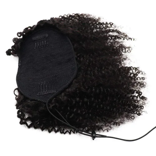 Vista 5 de Extensiones de cola de caballo de cabello humano rizado afro, rizado con cordón, extensiones de cabello humano rizado natural en cola de caballo