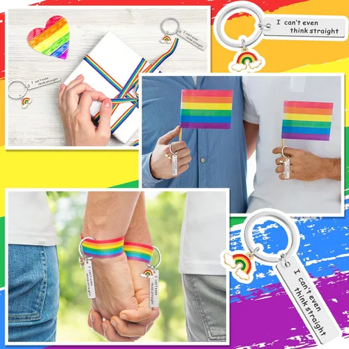 Vista 4 de Sasylvia 2 llaveros gay arcoíris divertidos regalos de orgullo gay LGBTQ, accesorios de joyería LGBTQ I Can't Even Think Straight Llavero