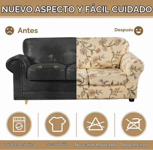 Vista 5 de Lamberia Funda de Sofá Estampada de Alta Elasticidad Fundas de Sofá de 2 Piezas Funda de Sillón con Una Funda de Cojín Separada Parte Inferior Flor